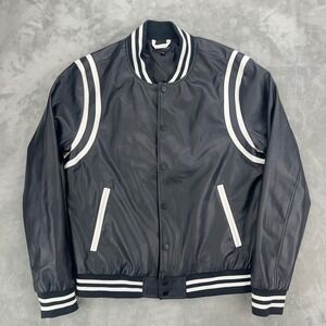 Project Civility h.wood Group Homecoming Faux Leather Varsity Jacket Mens Medium